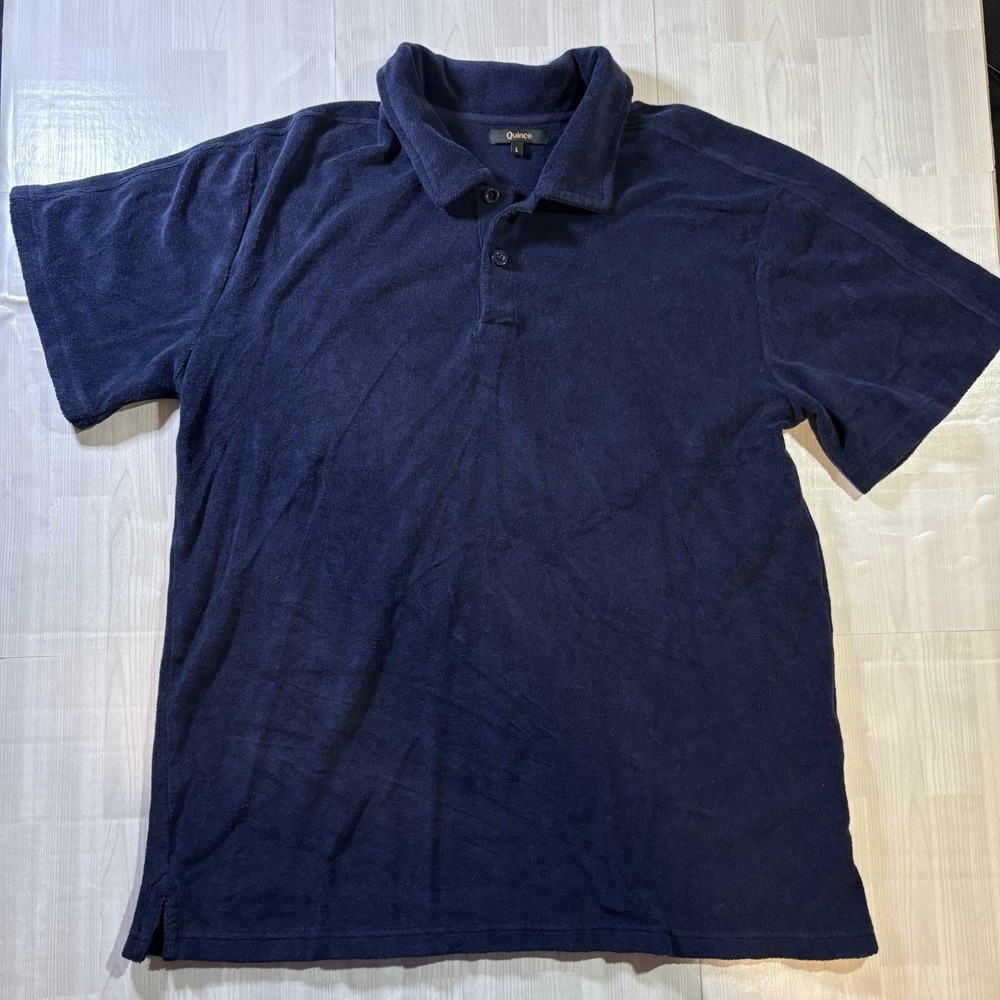 Quince Organic Cotton Terry Towel Mens Polo Shirt Size L Blue  Short Sleeve